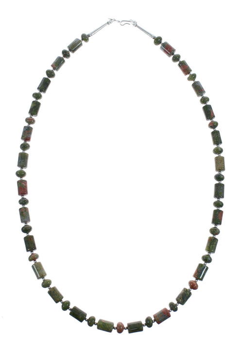Native American Unakite Sterling Silver Bead Necklace JX126884